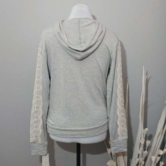 NWT FLORA NIKROOZ gray lace loungewear hoodie sweatshirt - Picture 2 of 16